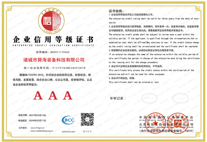 Enterprise Credit Rating Certificate